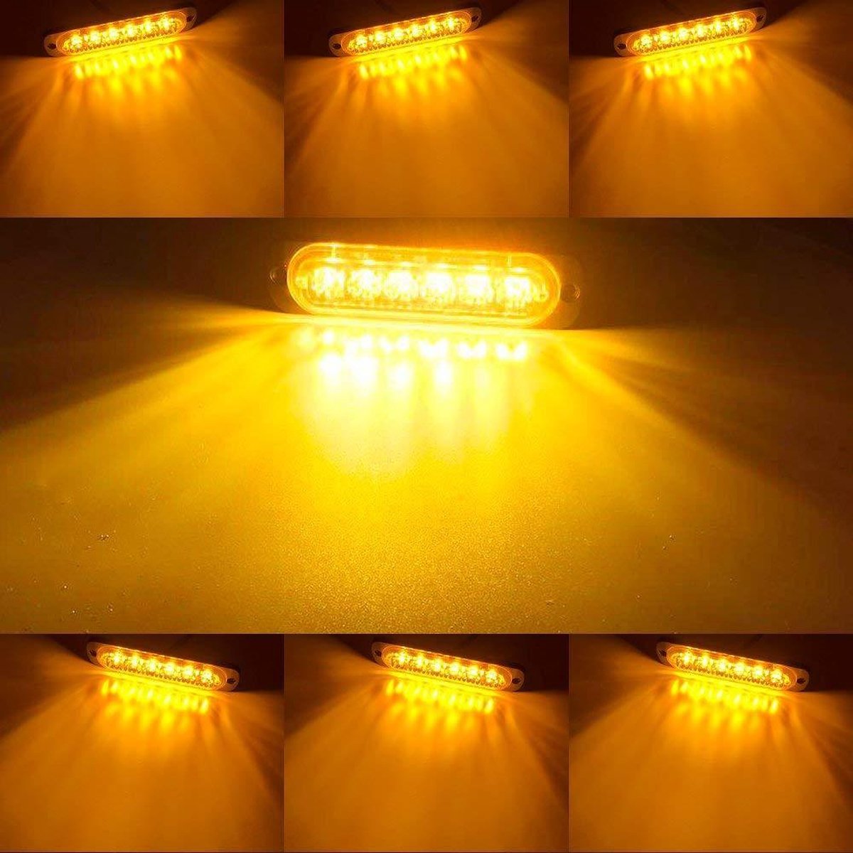 4-delige Waarschuwingslamp - 12V / 24V LED - 18W - 2000K - Noodverlichting - Werkverkeer - 6 LED - 18 Modi - Flitspatronen - AMBER - Oranje - Knipperlichten - Waarschuwingslichten - Knipperlicht - Gevaar - Noodverlichting -