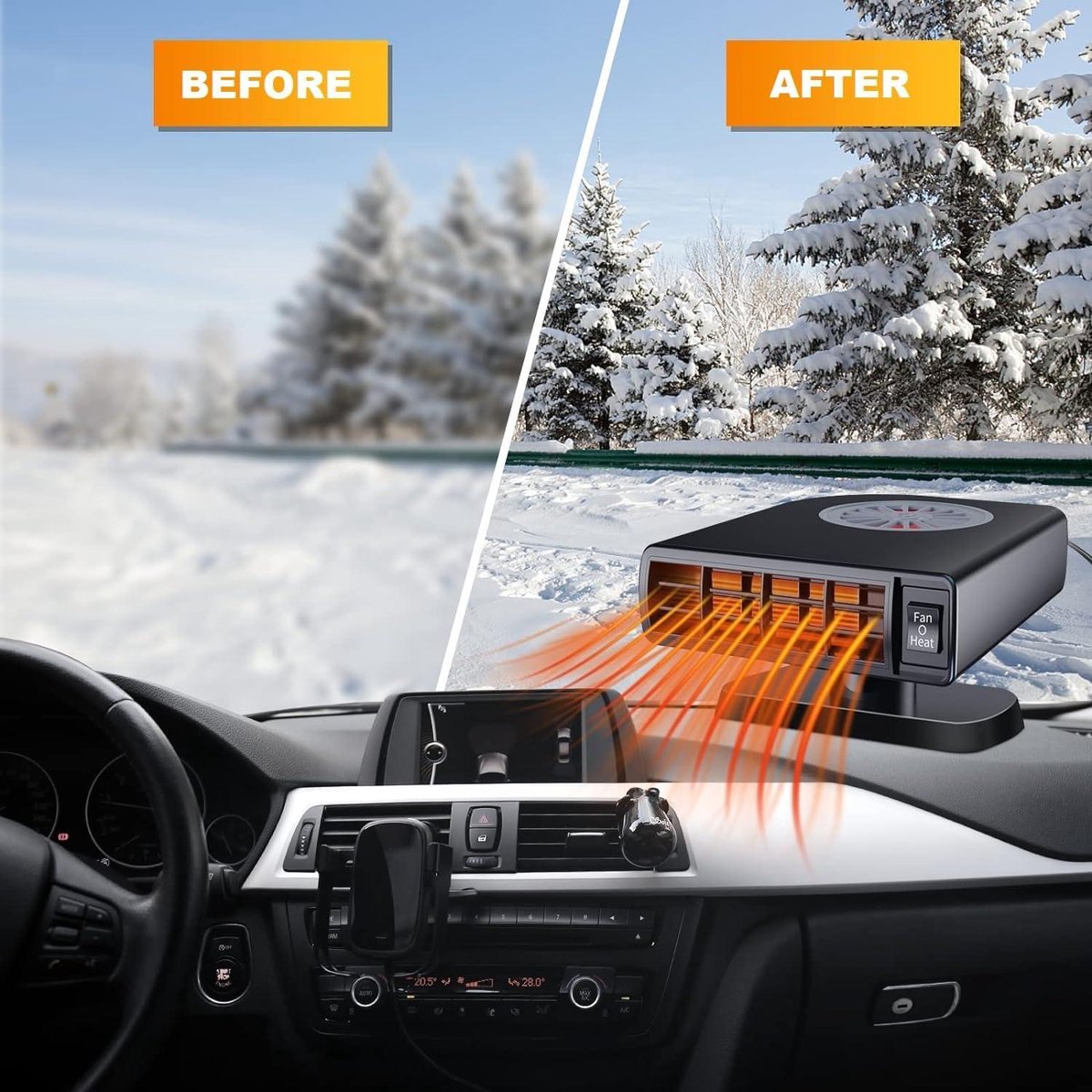 Portable Car Heater 12V 120W - Fast Heating & Cooling Function - Car Defroster Windshield - Cigarette Lighter Plug Car Heater 12 Volt Heater