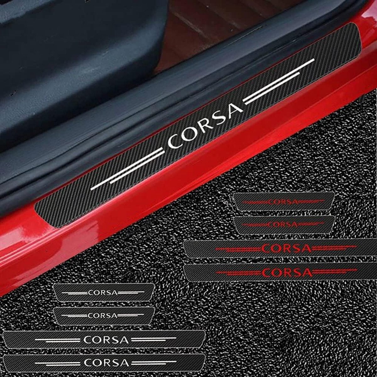 Auto Koolstofvezel Instaplijsten Kickplaten Opel Corsa D A B C E F OPC 2021 2020 - Set van 4 - Pedaalstickers Strips - Logo Insignia - Autoaccessoires