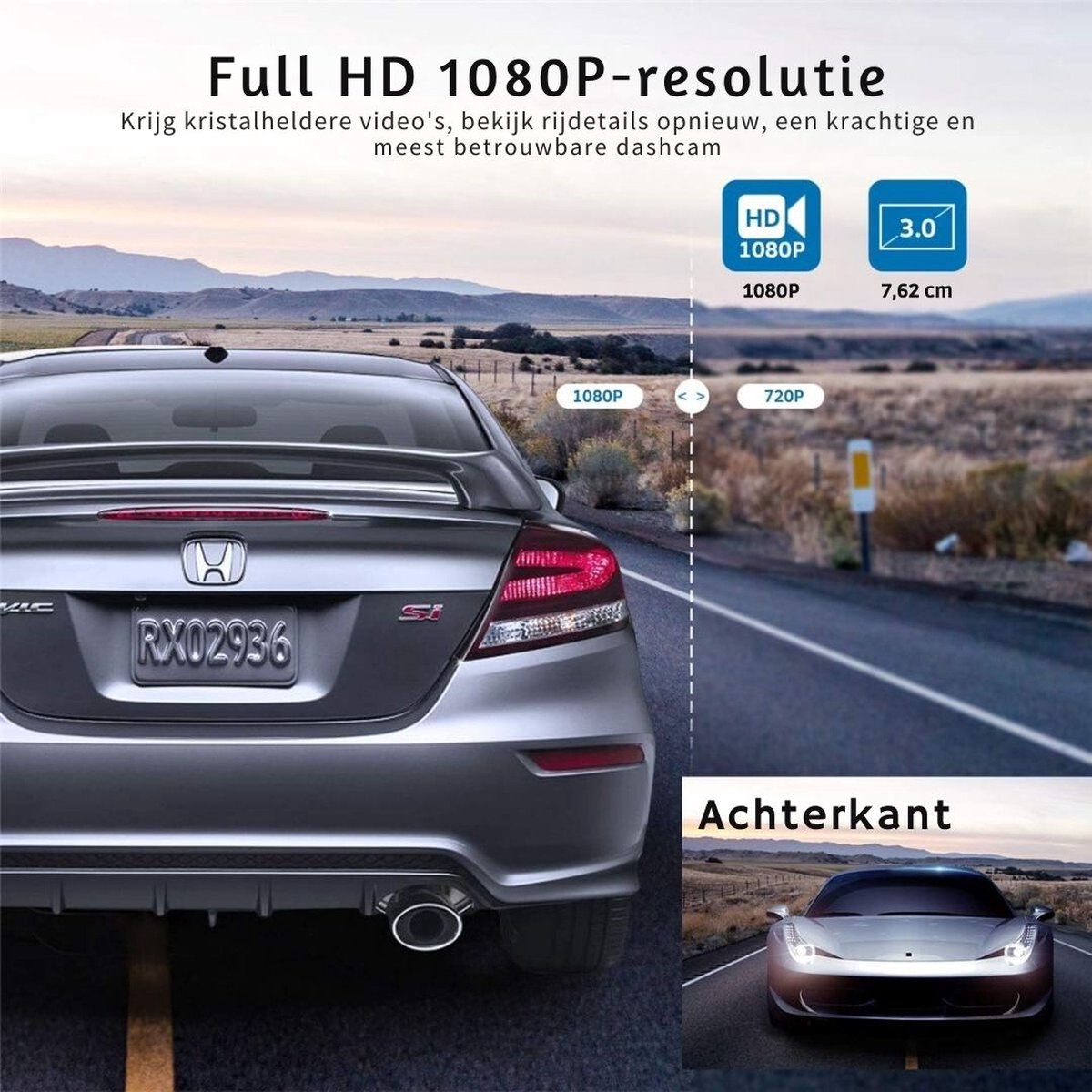 Dual Dashcam - Dashcam Voor Auto 1080p Full HD - Voor- en Achteruitrijcamera Met 3-inch Lcd-Display – Autocamera Met Bewegingsdetectie - Nachtzicht - Versnellingssensor