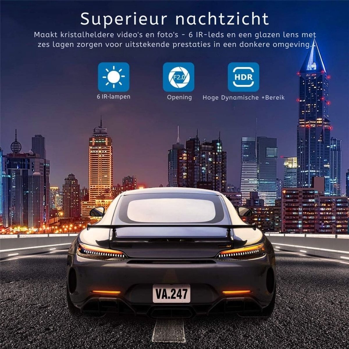 Dual Dashcam - Dashcam Voor Auto 1080p Full HD - Voor- en Achteruitrijcamera Met 3-inch Lcd-Display – Autocamera Met Bewegingsdetectie - Nachtzicht - Versnellingssensor