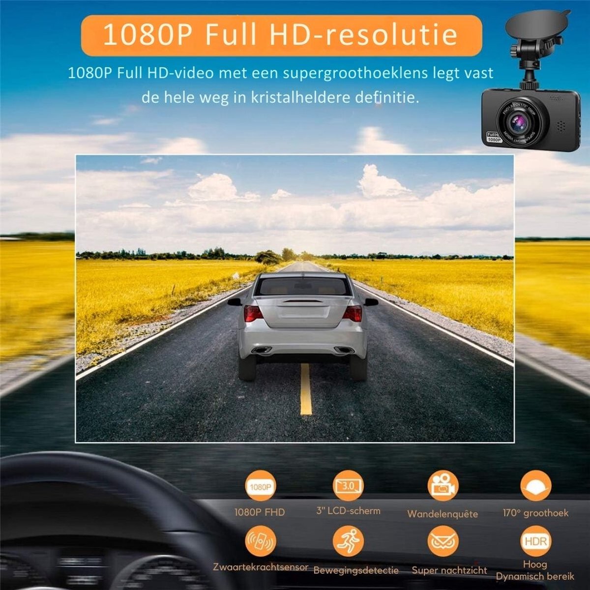 Dual Dashcam - Dashcam voor auto 1080p Full HD - Voor- en achtercamera incl. 32GB SD-kaart – Autocamera - Met loopopname en G-sensor – LCD-scherm