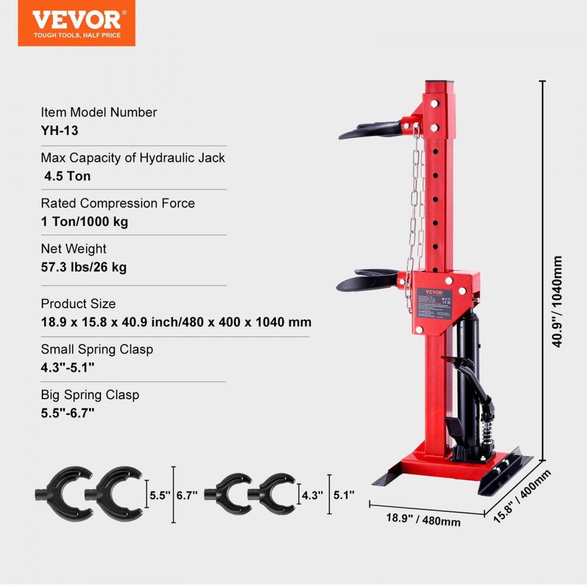 4,5 ton hydraulische autoveerspanner 1 ton nominale drukkracht veerpootspanner 11-13 cm en 14-17 cm veervergrendeling veerpootspanner met lekvrije hydraulische pomp