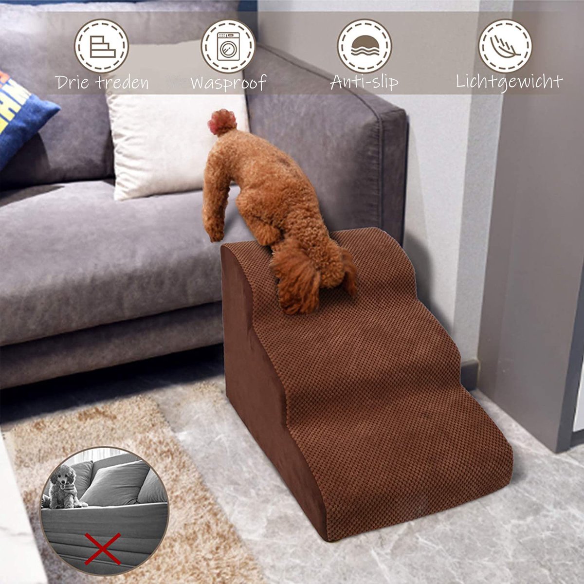Dog stairs - 40 cm high - 3 Steps - Sturdy - Design - dog ramp - dog steps for dogs - dog step stool - dog gangway