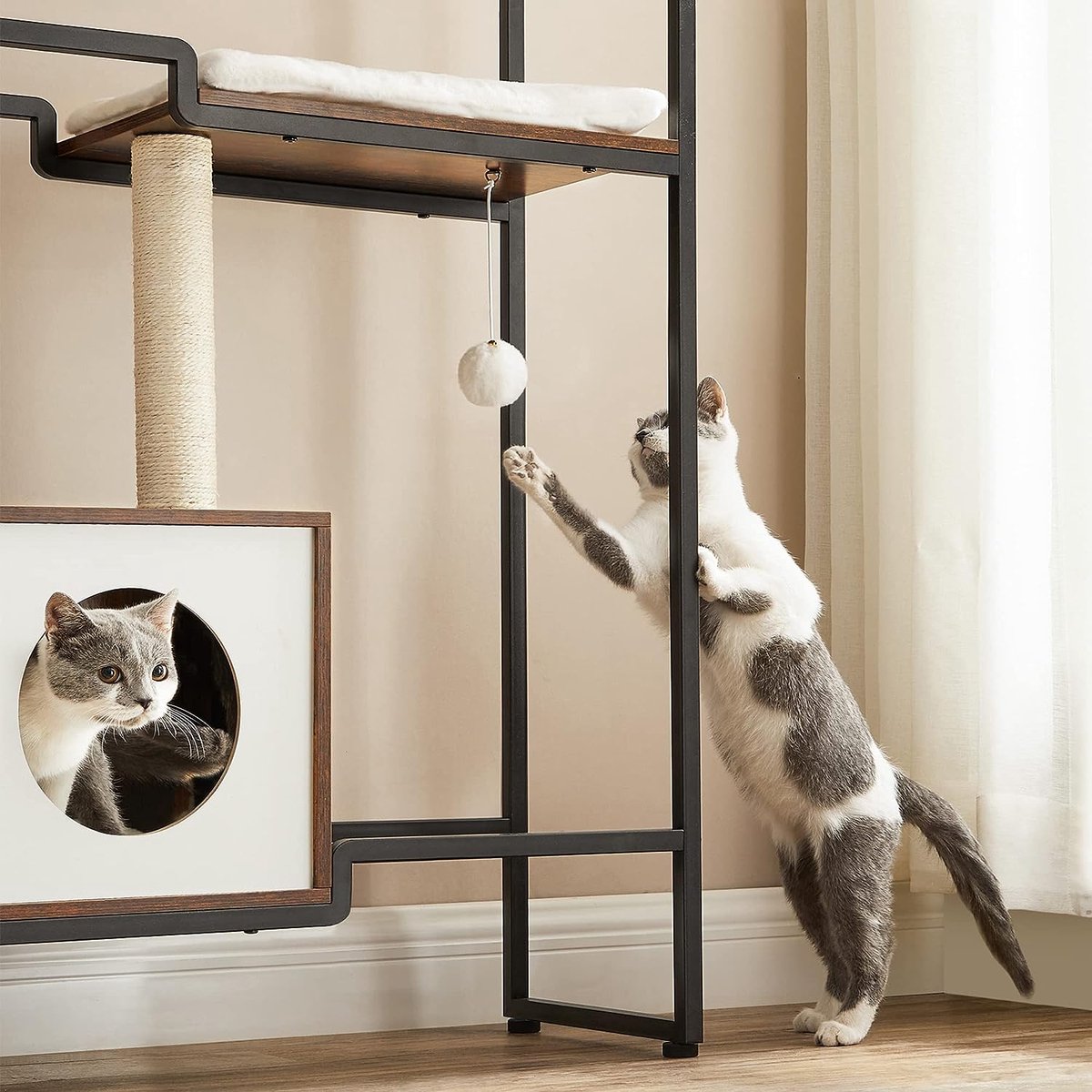 Krabpaal - Krabpaal voor katten - Kattenkrabpaal - Krabpalen - Kattenpaal - Kattenmeubel - 12.8 kg - MDF - Staal - Bruin - Zwart - 74 x 34 x 114 cm