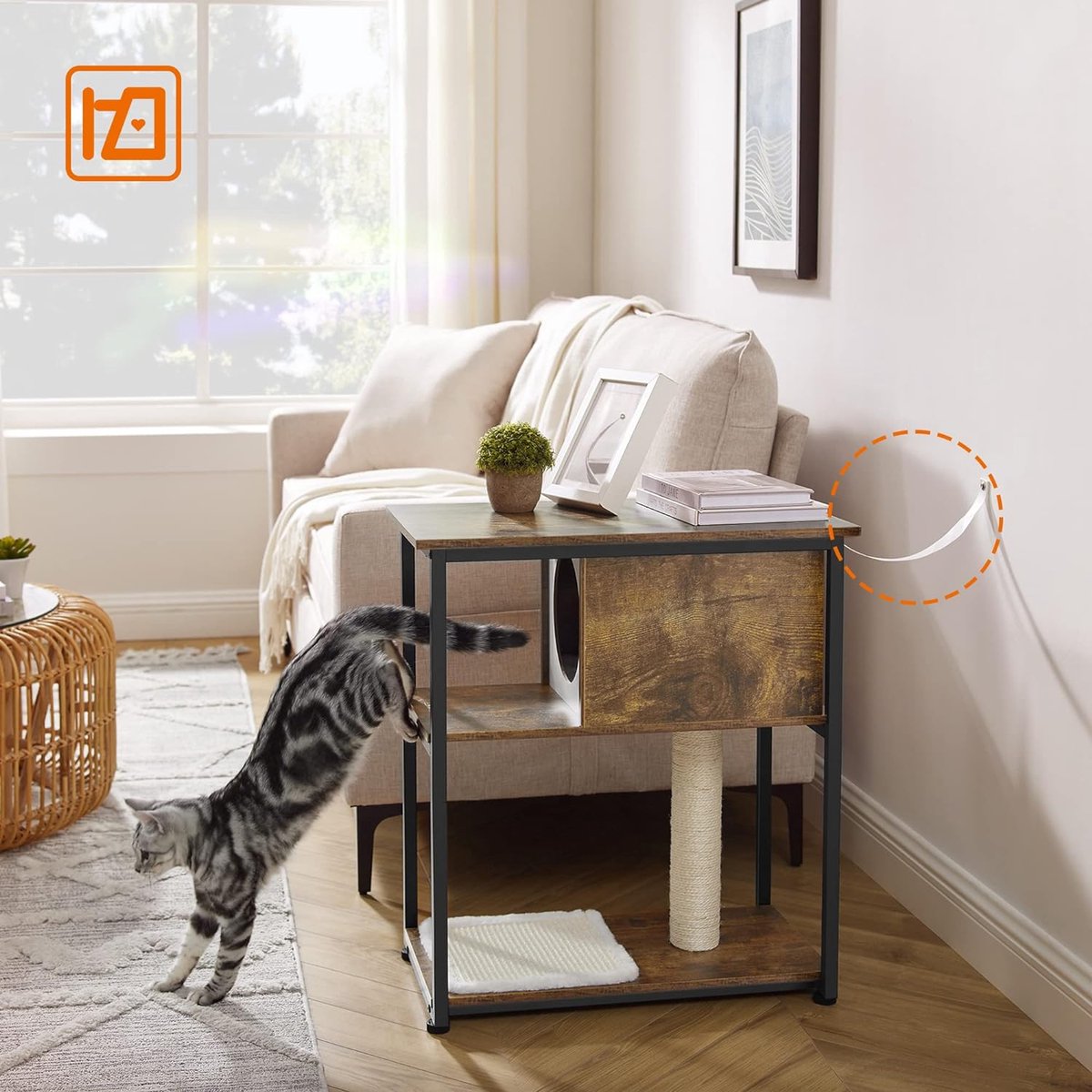 Krabpaal - Krabpaal voor katten - Kattenkrabpaal - Krabpalen - Kattenpaal - Kattenmeubel - 9.3 kg - Roestvrij staal - Bruin - Zwart - 59 x 36 x 67 cm