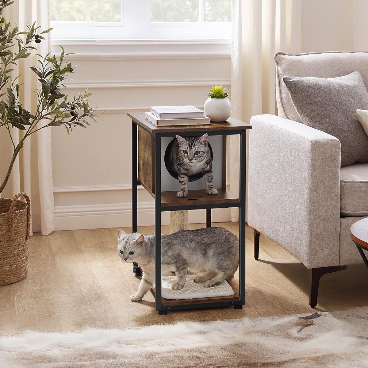 Krabpaal - Krabpaal voor katten - Kattenkrabpaal - Krabpalen - Kattenpaal - Kattenmeubel - 9.3 kg - Roestvrij staal - Bruin - Zwart - 59 x 36 x 67 cm