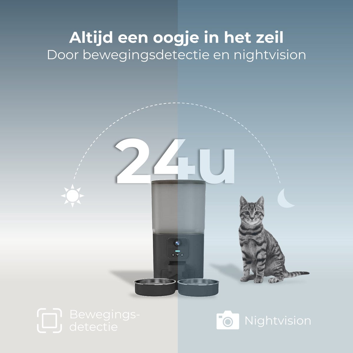 CatElite® - Automatische Voerbak Kat Dubbel - Dual WiFi 5GHz & 2.4GHz - HD Camera & Audio - Night Vision - Voerautomaat met Smart App - 7L Voerdispenser RVS - Zwart - Incl. E-book