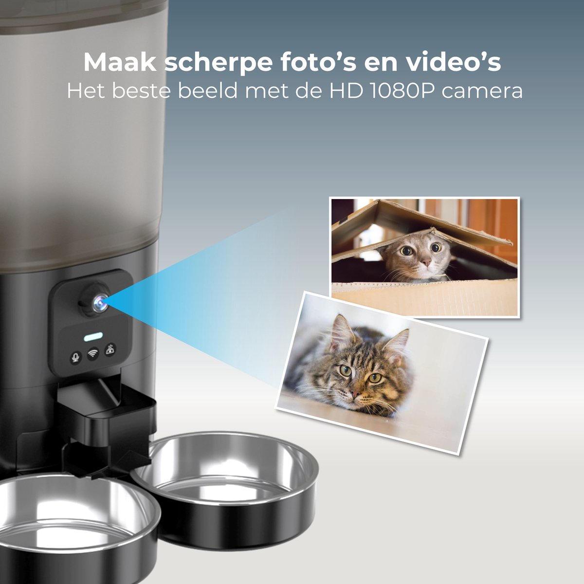 CatElite® - Automatische Voerbak Kat Dubbel - Dual WiFi 5GHz & 2.4GHz - HD Camera & Audio - Night Vision - Voerautomaat met Smart App - 7L Voerdispenser RVS - Zwart - Incl. E-book