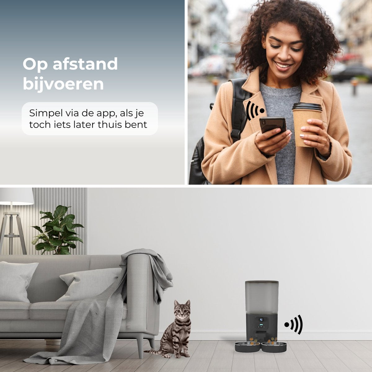 CatElite® - Automatische Voerbak Kat Dubbel - Dual WiFi 5GHz & 2.4GHz - HD Camera & Audio - Night Vision - Voerautomaat met Smart App - 7L Voerdispenser RVS - Zwart - Incl. E-book