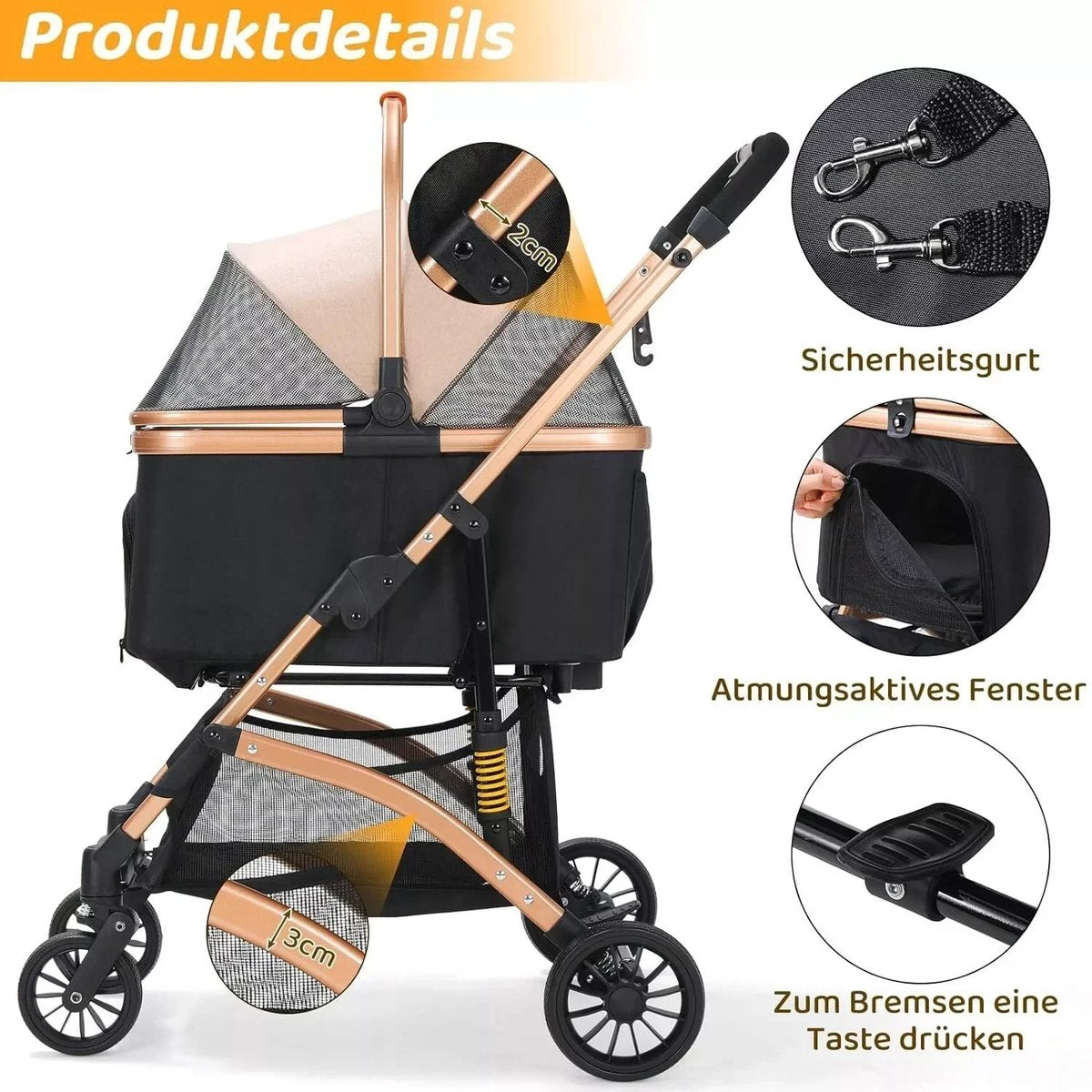 Luxe hondenbuggy - Hondenbuggy inklapbaar - 40 kg draagcapaciteit - Duitse kwaliteit - Opvouwbaar tot transportbench - Grote opbergruimte - Waterdicht materiaal