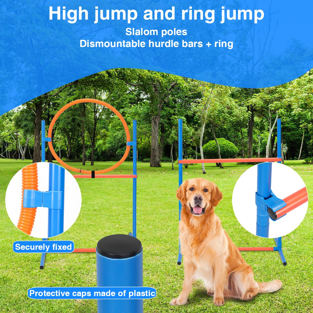 Dog Agility Set - Agility Equipment 16 pieces - Dog Tunnel - Slalom Poles - Hurdle - Jump Ring - Carry Bag