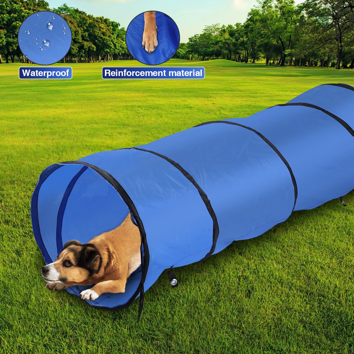 Dog Agility Set - Agility Equipment 16 pieces - Dog Tunnel - Slalom Poles - Hurdle - Jump Ring - Carry Bag