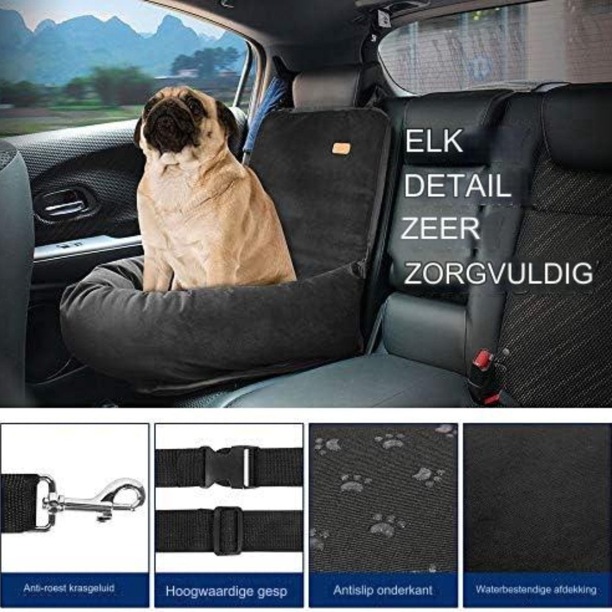 Car Dog Bed Rear Seat - Car Basket Dog - With Anti-slip Bottom and Washable Cover