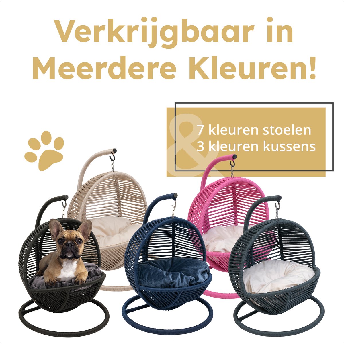 Bella Home Simba - Minizweefstoel - Kat - Hond - Zwart - Crème kussen