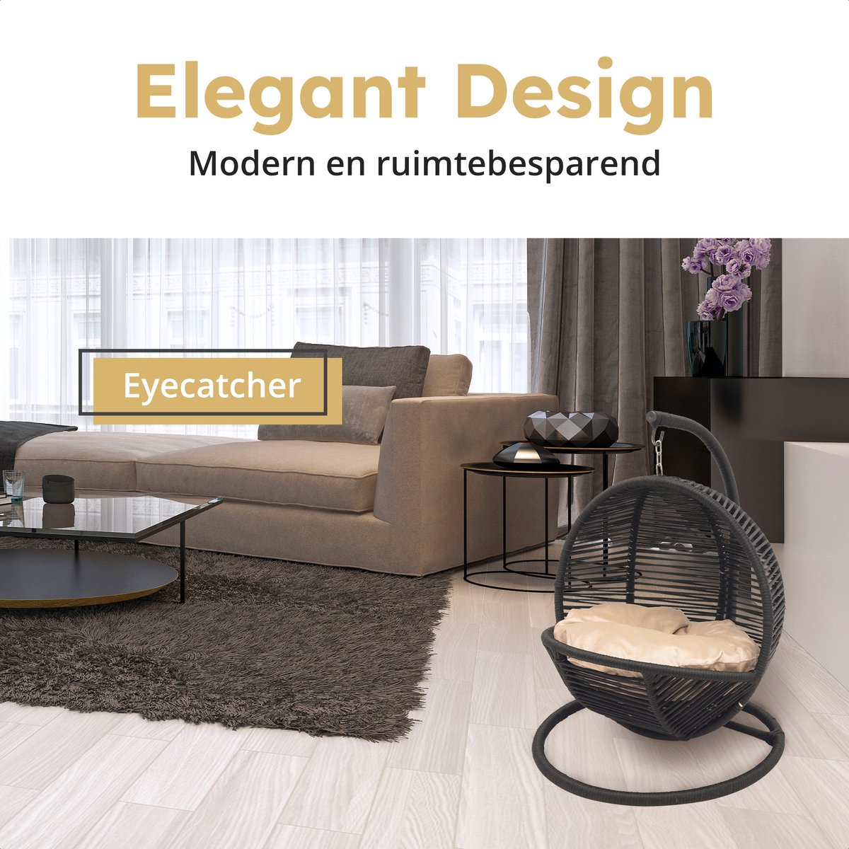 Bella Home Simba - Minizweefstoel - Kat - Hond - Zwart - Crème kussen