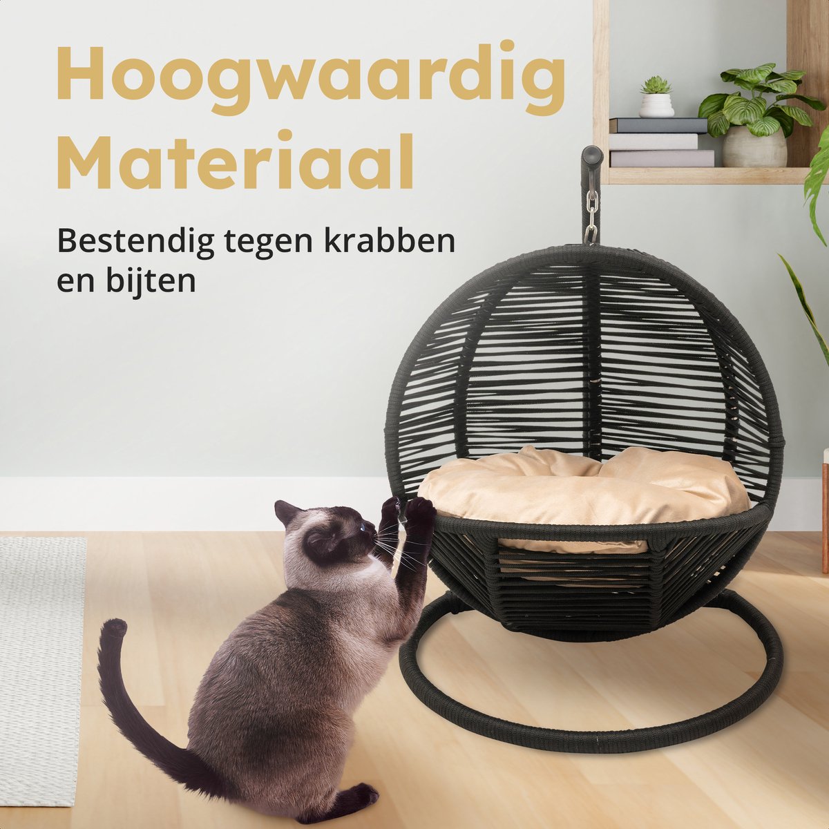 Bella Home Simba - Minizweefstoel - Kat - Hond - Zwart - Crème kussen