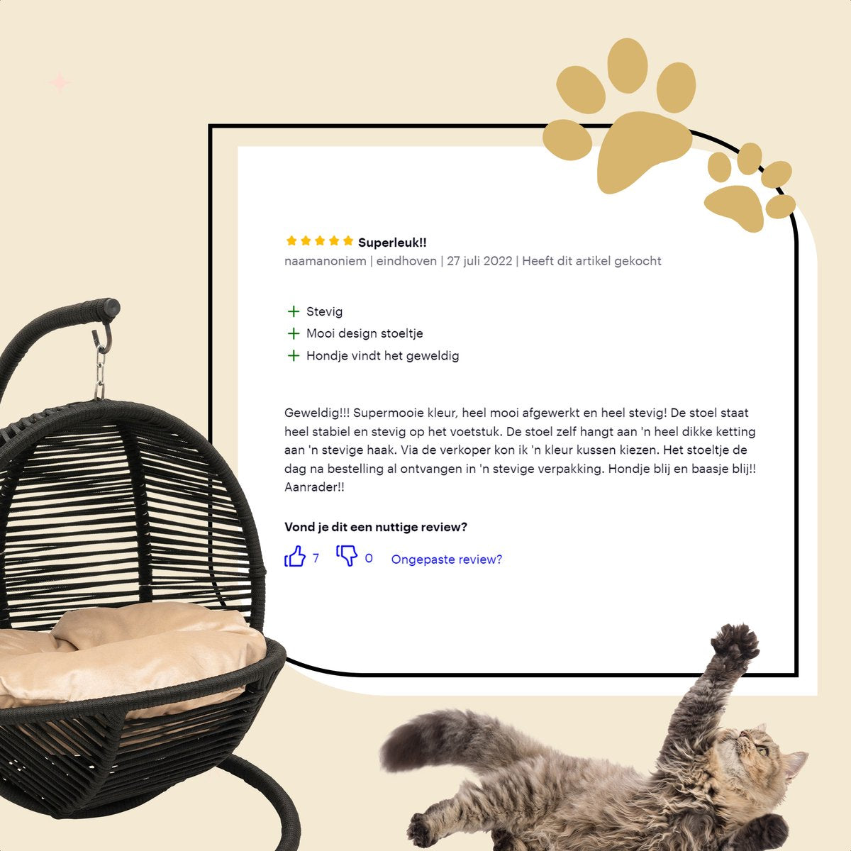 Bella Home Simba - Minizweefstoel - Kat - Hond - Zwart - Crème kussen