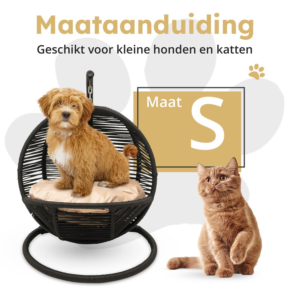 Bella Home Simba - Minizweefstoel - Kat - Hond - Zwart - Crème kussen