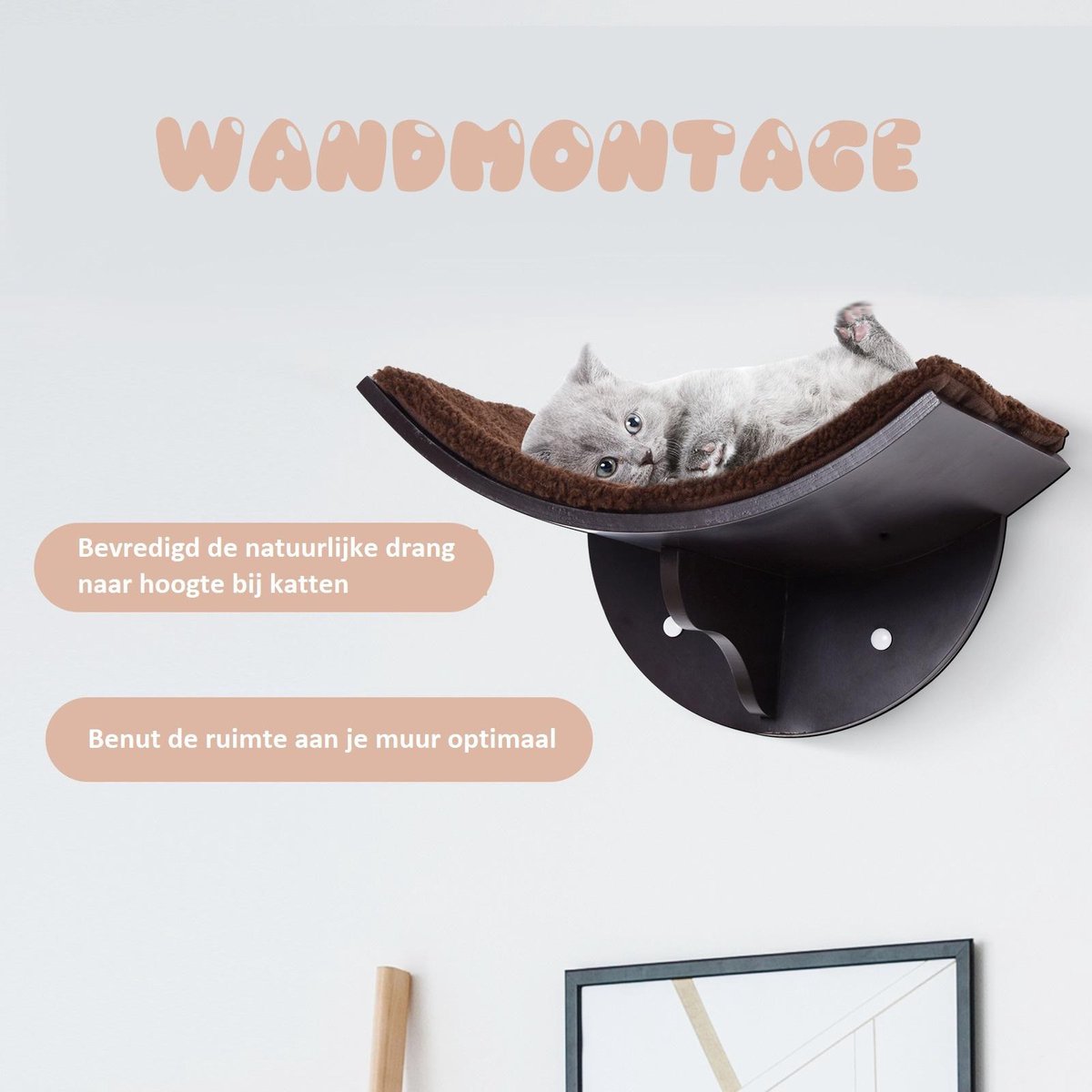 Paws and Claws - Kattenplank – Hangmat Kat – Kattenplank - Kattenbed - Wasbaar – Wandmontage – MDF - Bruin