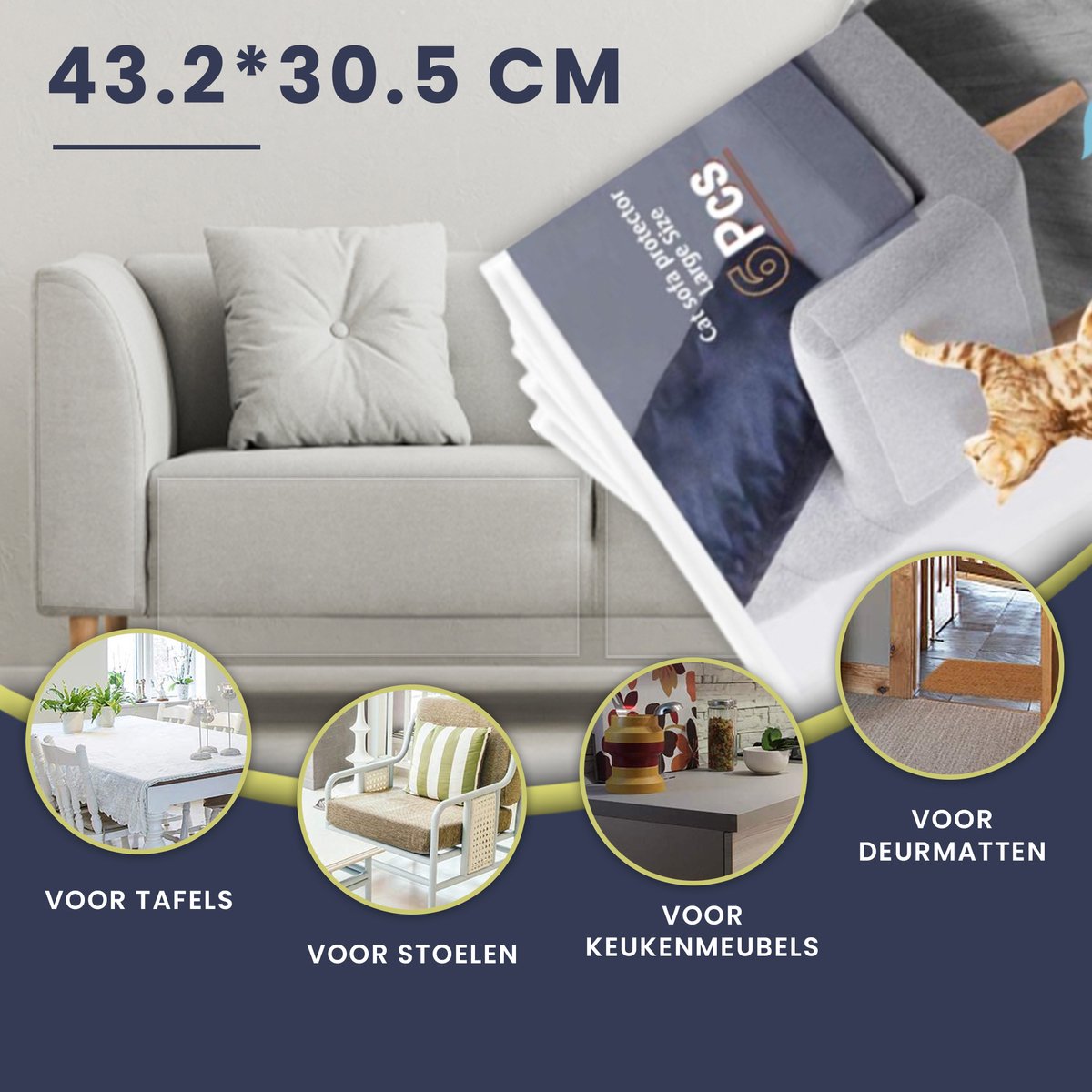 Antikrab Vellen voor Kat en Hond - 6 XL Vellen – Zonder Punaises - Tegen Krabben – Bankbescherming – Meubelbescherming – Krabpaal – Anti Scratch – 43.2 x 30.5cm – Transparant