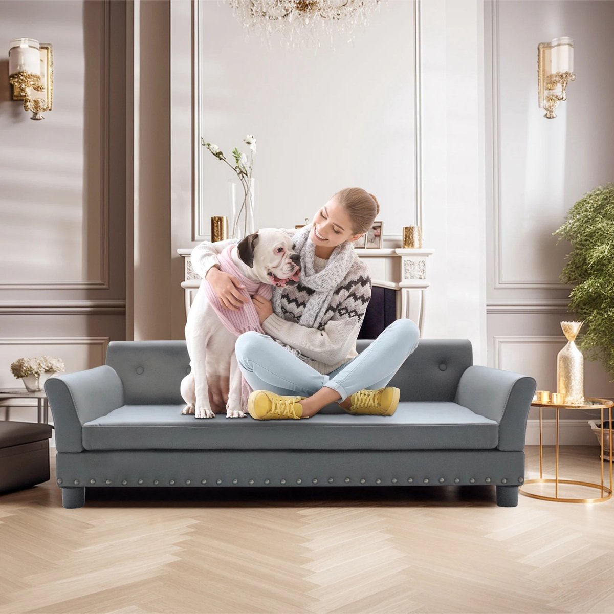 Rakmishop - Luxe Hondenbank - Max 100kg - Hondenbank - Hondensofa - Hondenbank voor grote honden - 120x74x40cm - Maat XL - Grijs