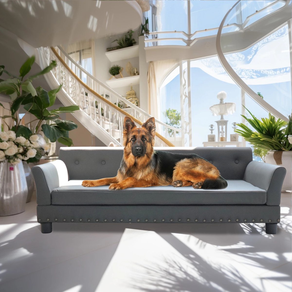 Rakmishop - Luxe Hondenbank - Max 100kg - Hondenbank - Hondensofa - Hondenbank voor grote honden - 120x74x40cm - Maat XL - Grijs
