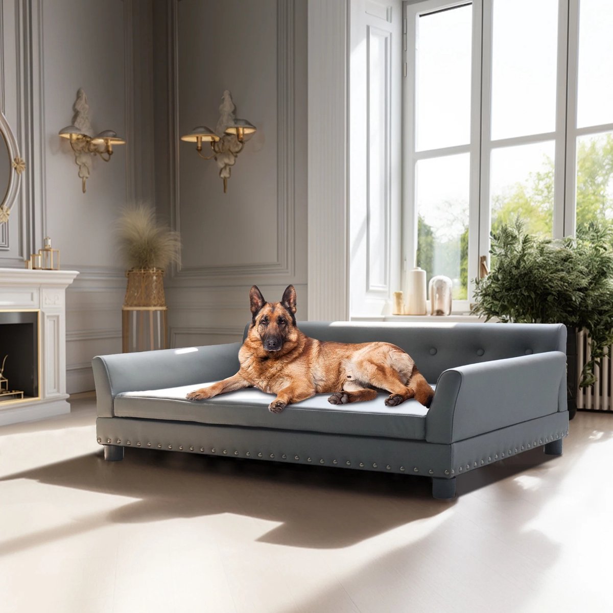 Rakmishop - Luxe Hondenbank - Max 100kg - Hondenbank - Hondensofa - Hondenbank voor grote honden - 120x74x40cm - Maat XL - Grijs