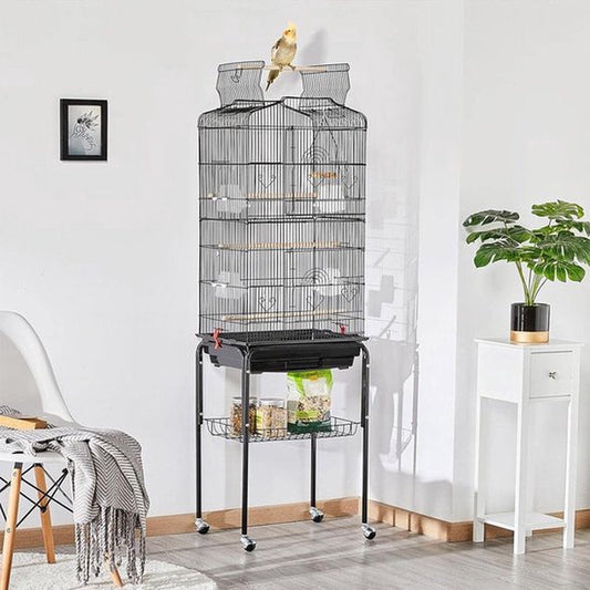 Luxury Parrot Cage - Parakeet Cage - Large Bird Cage - for Indoors - on Wheels - Including Toys - With Bird Bath - 46x36x160cm - Black - Steel