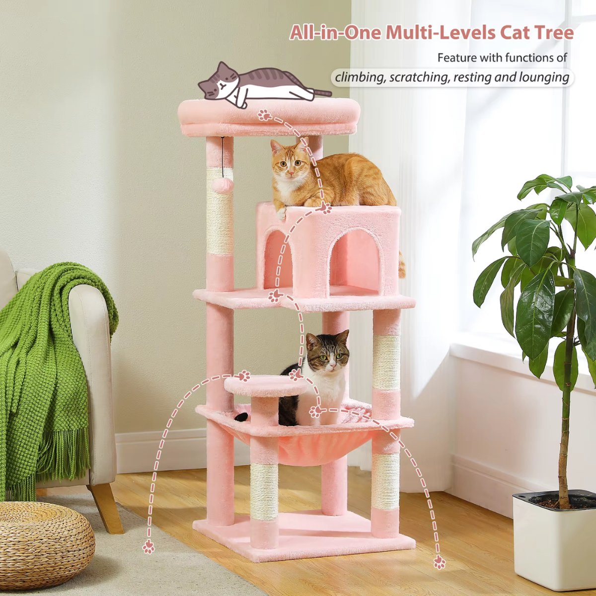 Luxe Kattenboom - Krabpaal voor Katten - Kattenhuis - Kattenmeubel - Kattentoren - Wit - 41x45x116cm