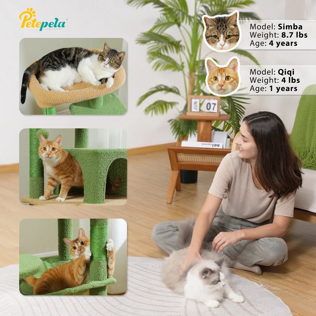 Luxury Cat Tree - Scratching Post for Cats - Cat House - Cat Furniture - Cat Tower - Green - 41x45x116cm