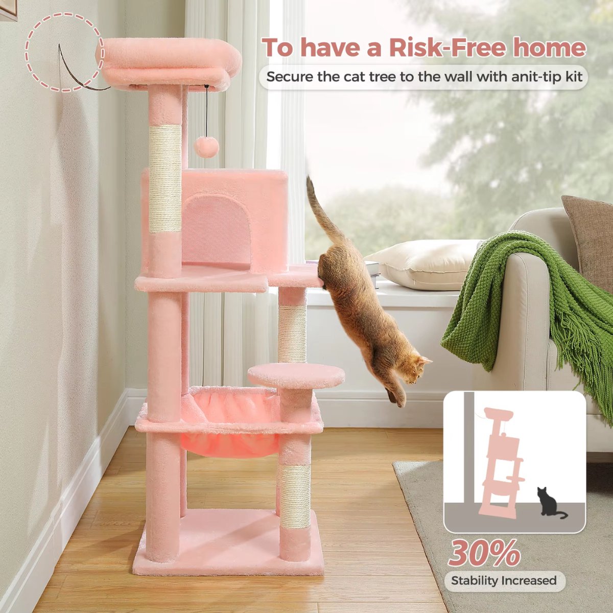 Luxe Kattenboom - Krabpaal voor Katten - Kattenhuis - Kattenmeubel - Kattentoren - Roze - 41x45x116cm