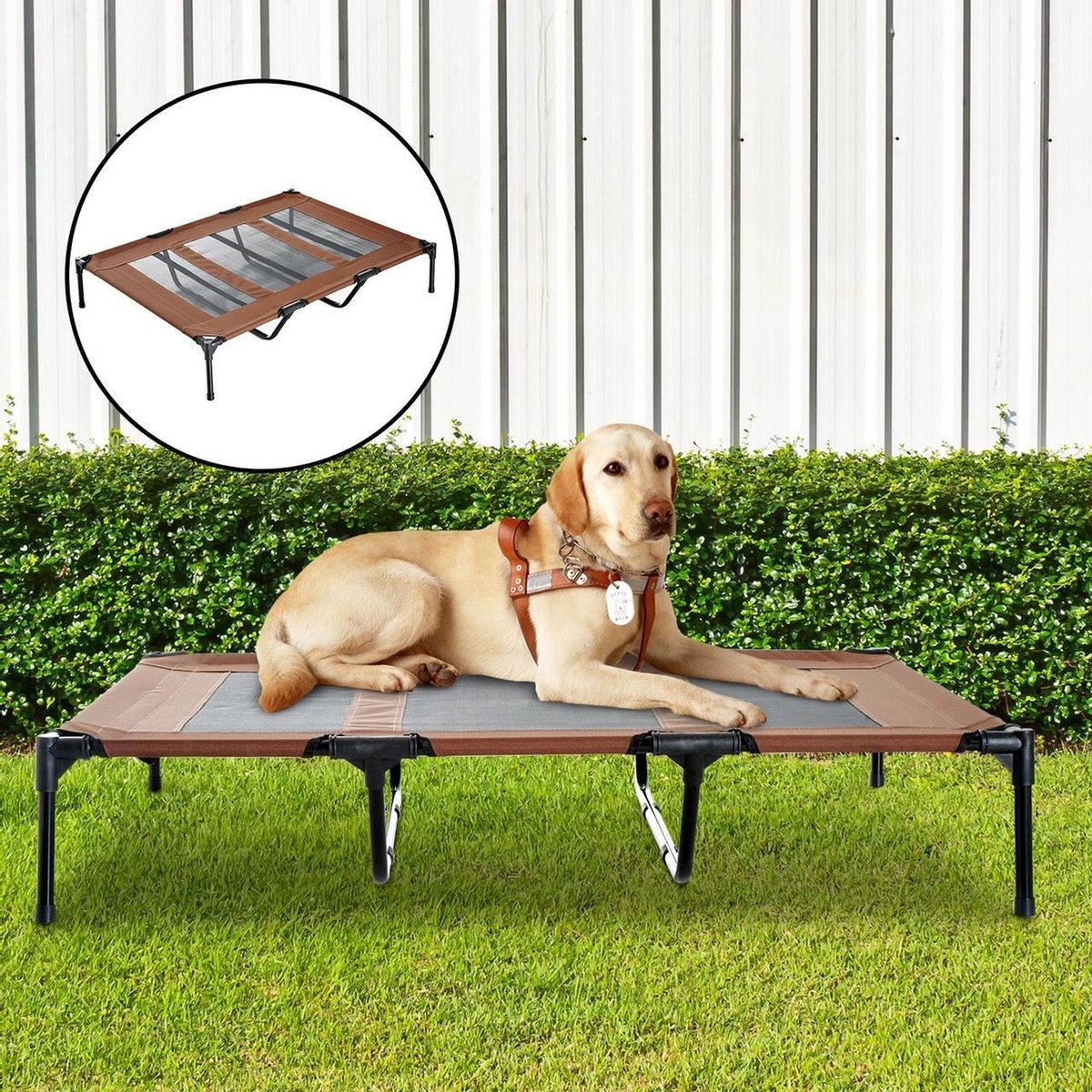 Hondenbed - Hondenstretcher - Verhoogd hondenbed - Draagbaar - XXL - 122x92x23cm - Koffiebruin + Zwart