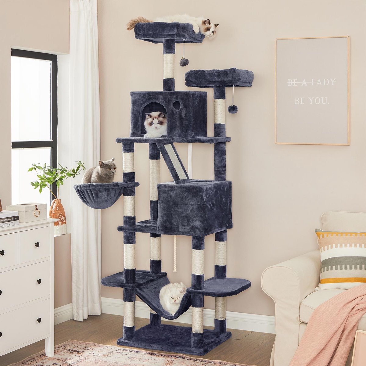 Scratching Post Tall XL Cat Tree Smoke Grey, 206cm