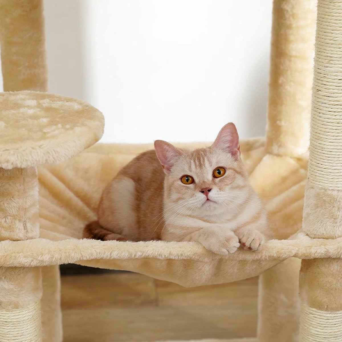Nique Krabpaal - Krabpaal voor Grote Katten - Kattenboom met Hangmat - Kattenpaal - 143 cm - Beige
