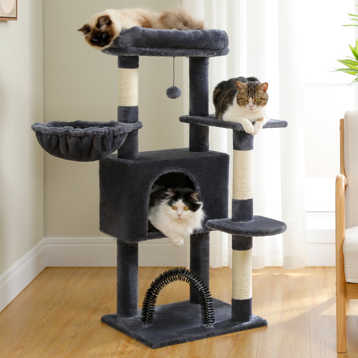 Nique Luxe Krabpaal - Kattenboom met hangmat - 5 ligplekken - 106cm hoog - Donkergrijs