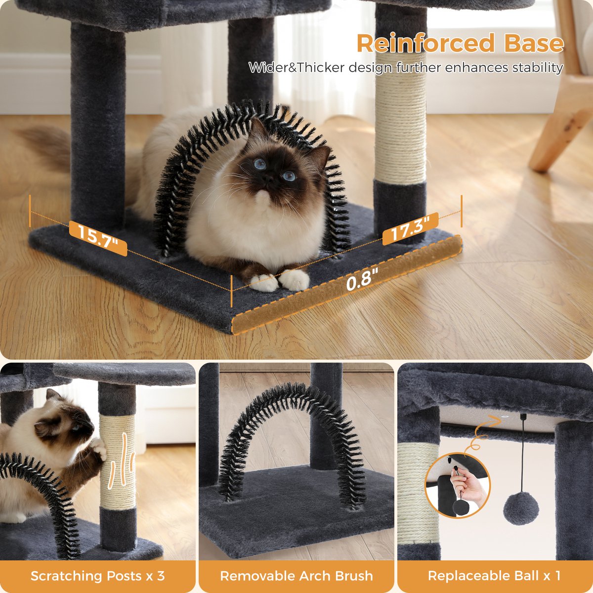 Nique Luxe Krabpaal - Kattenboom met hangmat - 5 ligplekken - 106cm hoog - Donkergrijs