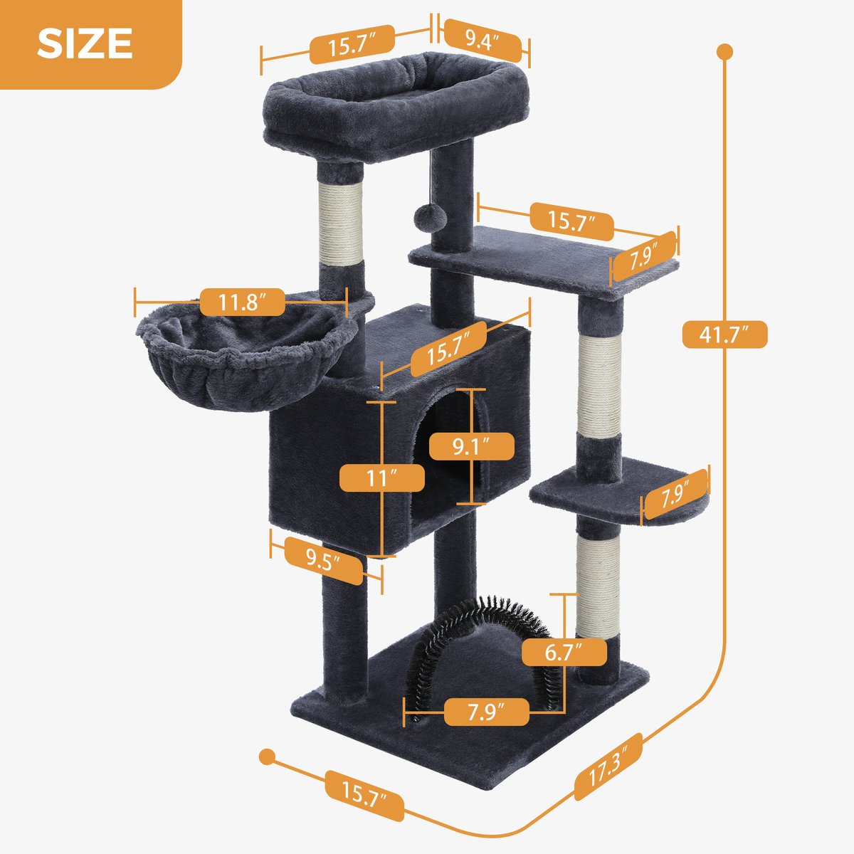 Nique Luxe Krabpaal - Kattenboom met hangmat - 5 ligplekken - 106cm hoog - Donkergrijs