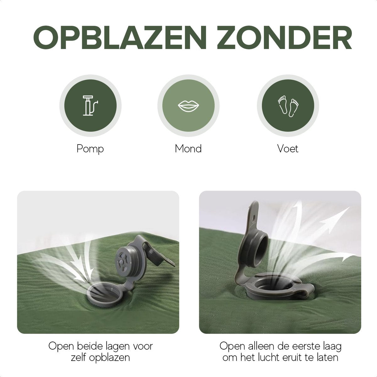 Slaapmat – Groen – Zelfopblazend – Lichtgewicht Slaapmatje – Stabiliteit en Gewichtsverdeling – Zelfopblazende Slaapmat – Slaapmatje 1 Persoons
