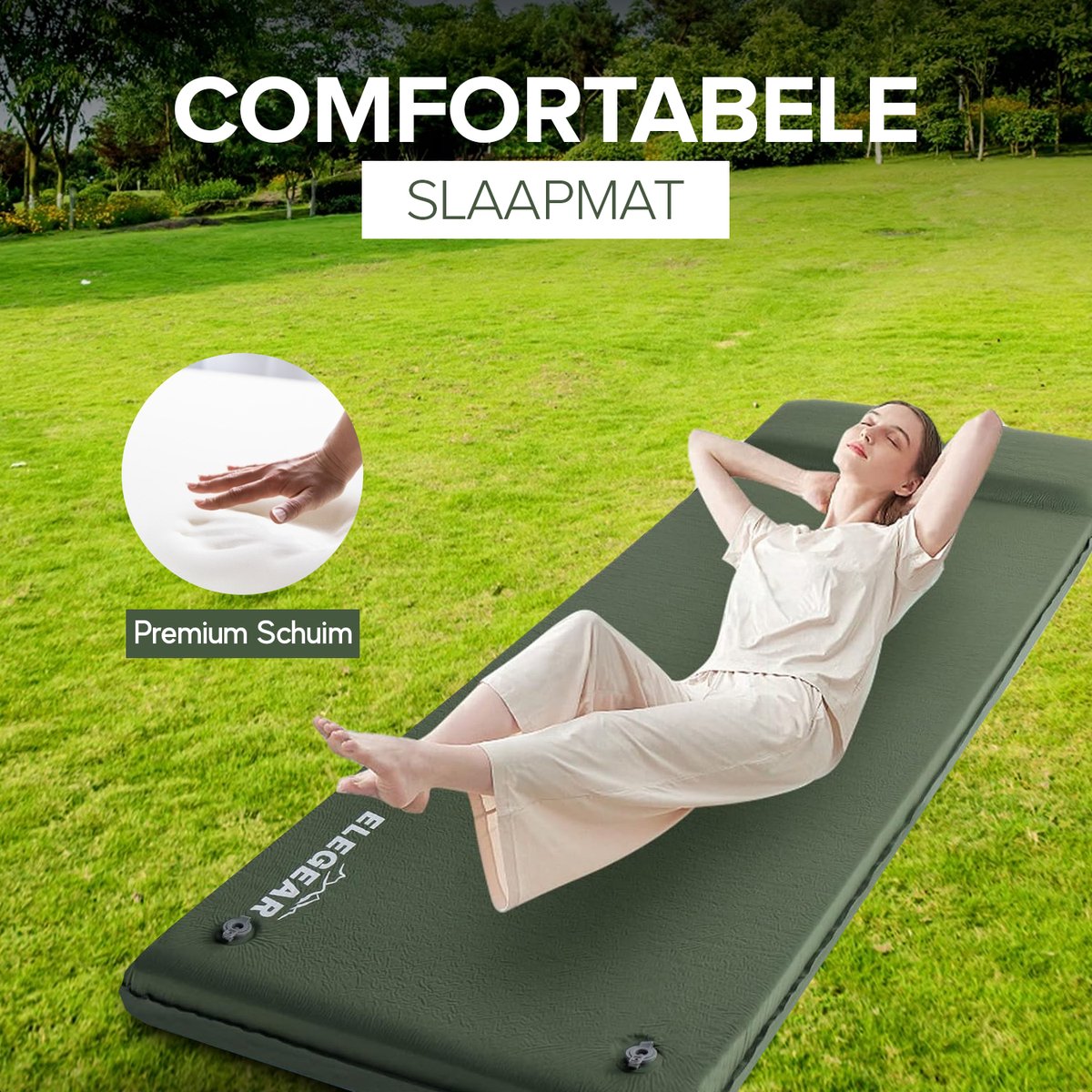 Slaapmat – Groen – Zelfopblazend – Lichtgewicht Slaapmatje – Stabiliteit en Gewichtsverdeling – Zelfopblazende Slaapmat – Slaapmatje 1 Persoons