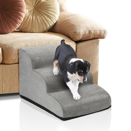 Dog Stairs - Dog Steps 3 Treads - Dog Step Stool for Dogs - Dog Ramp - Dog Step - Foam - Grey