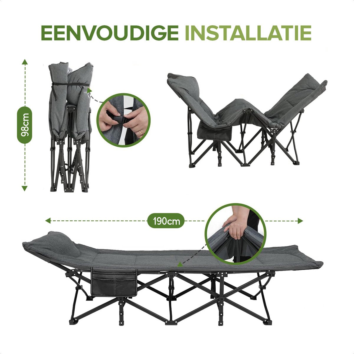 Veldbed - Inklapbaar - Kampeerbed - Tot 160 kg - Veldbedden 1 persoon - Veldbed Kamperen - Campingbed - Campingbedje - Veldbed Volwassen - Kampeerbed 1 persoons