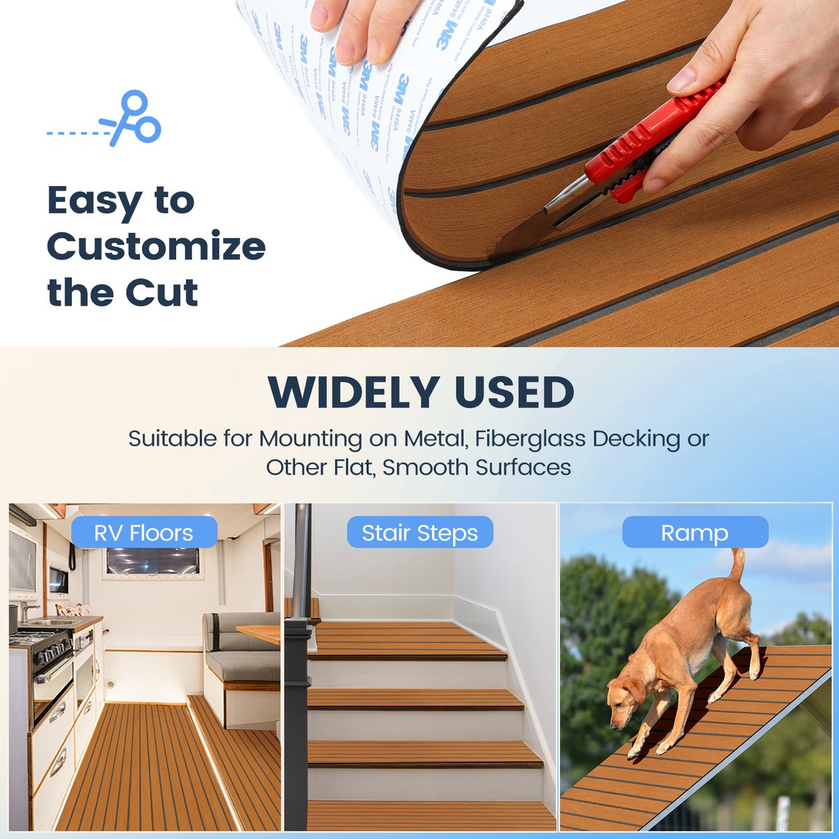 Self-Adhesive Decking Mat - EVA Teak Foam Boat Mat Yacht Flooring - Washable - 238x89x0.6cm - Brown