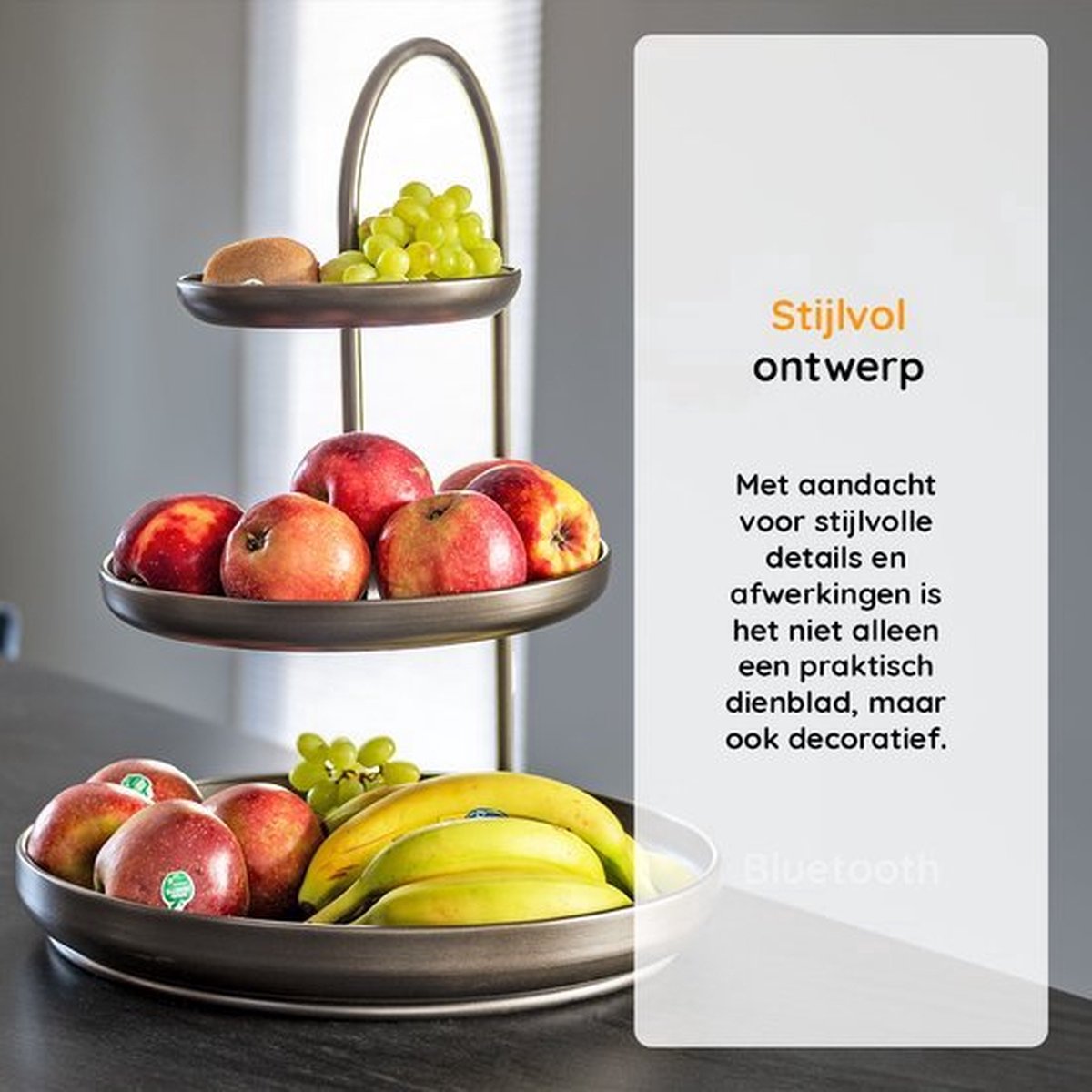 Etagère XL – 3 laags – 40 x 41 x 55 cm – Serveertoren – Serveerset – Fruitschaal – Zwart/koper – Metaal
