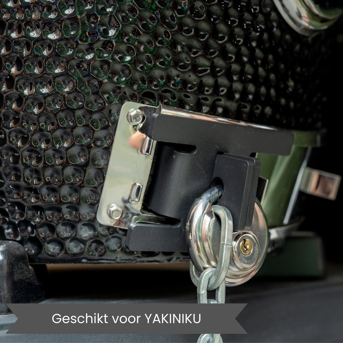 Universal Kamado Lock, Powder-Coated Steel, Kamado Locker, Kamado Security, Kamado Theft Prevention
