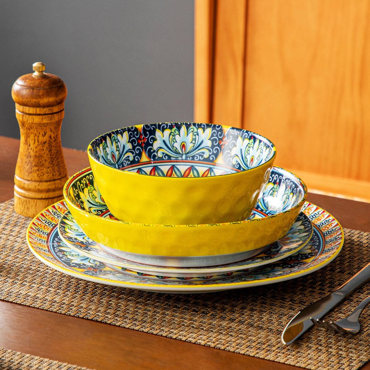 Serviesset - Servies voor 6 personen - Serviessets - Boheems Patroon - Porselein - 24-Delig Servies - Dinerbord - Dessertbord - Kom - Soepkom