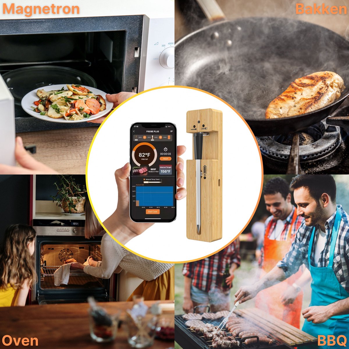 Meat thermometer - Digital BBQ Thermometer - Bluetooth - Barbecue Thermometer with App - BBQ Accessories - Kitchen Thermometer