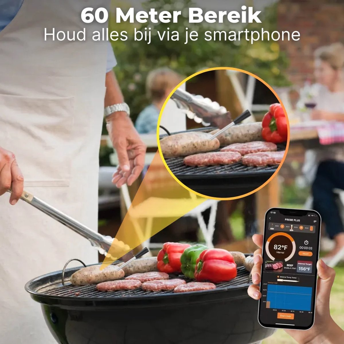 Meat thermometer - Digital BBQ Thermometer - Bluetooth - Barbecue Thermometer with App - BBQ Accessories - Kitchen Thermometer