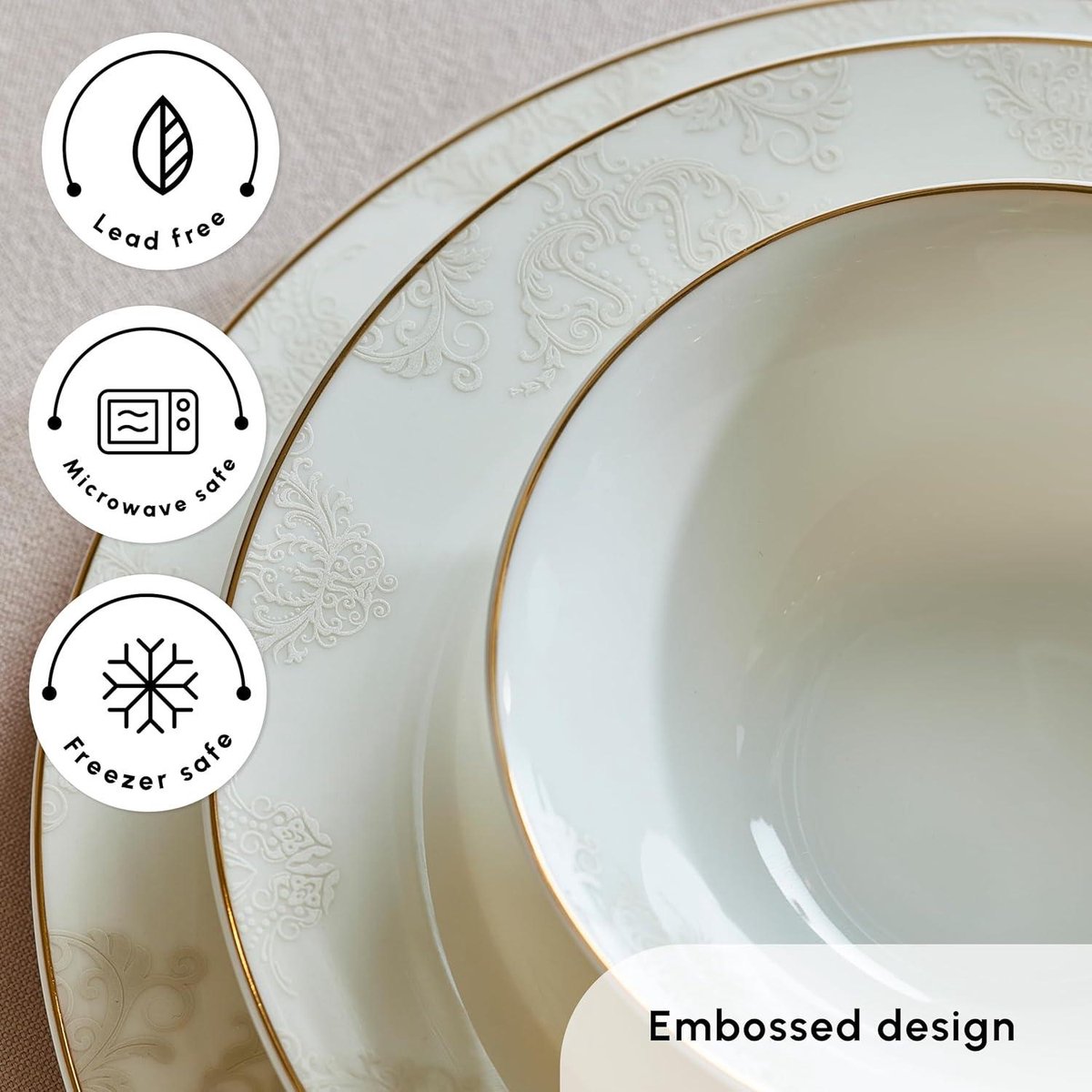 Servies set voor 12 personen Karaca Siena Tafel servies set 56-delig - ronde combi servies set - wit porselein servies - diepe borden en platte borden. Servies set 12 personen