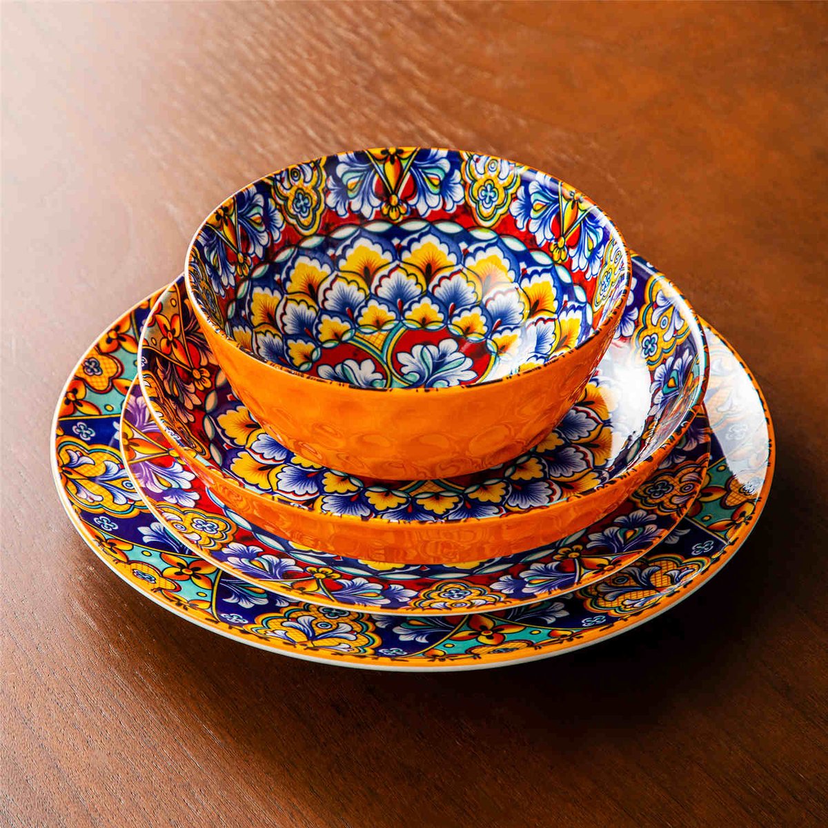 Dinner set - Dinner sets - Dinner set for 12 people - Bohemian Pattern - Porcelain - 48-Piece Dinnerware - Dinner plate - Dessert plate - Bowl - Soup bowl